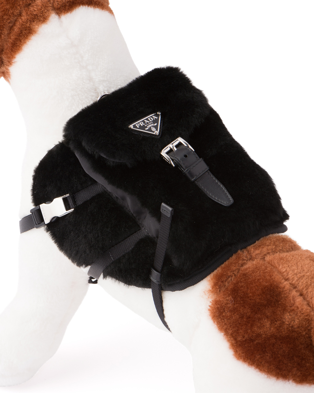 Prada Shearling Dog Harness Svarte | 721-TFUWVY