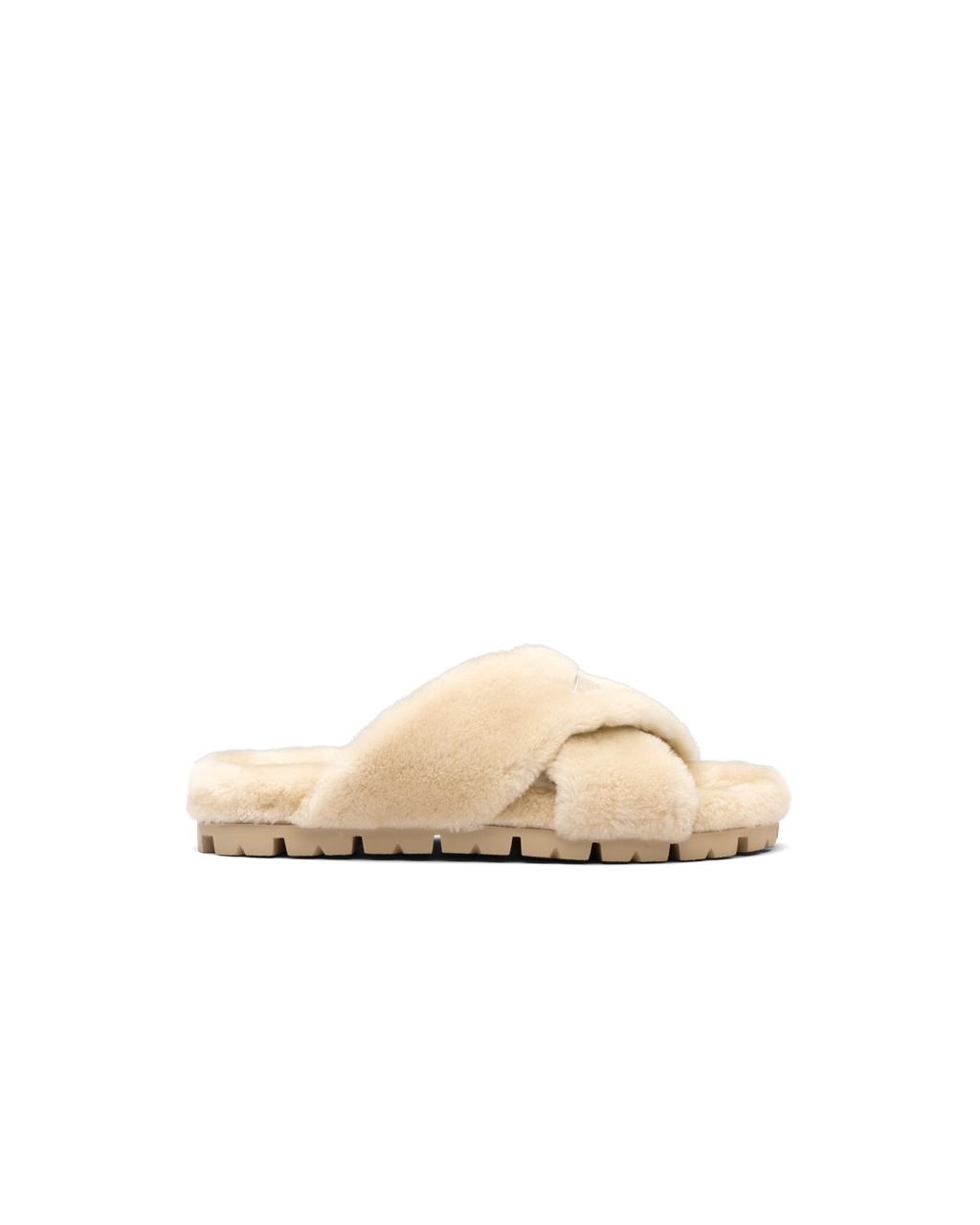 Prada Shearling Sandals Ecru | 059-QJMYTO