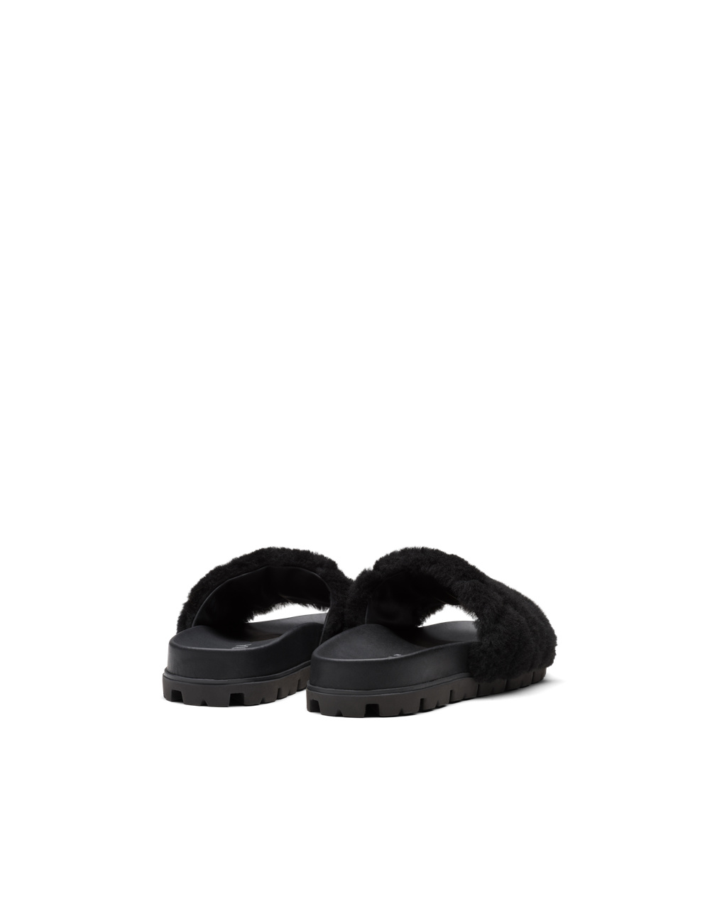 Prada Shearling Slides Svarte | 467-PUMYWG