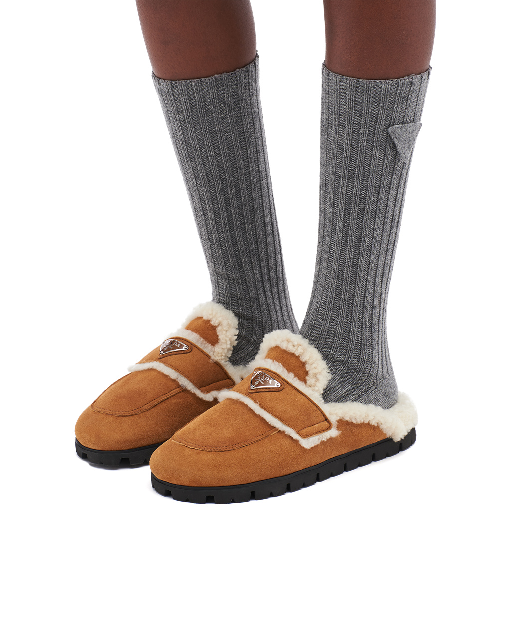 Prada Shearling Slippers Cognac | 013-LXVJBU