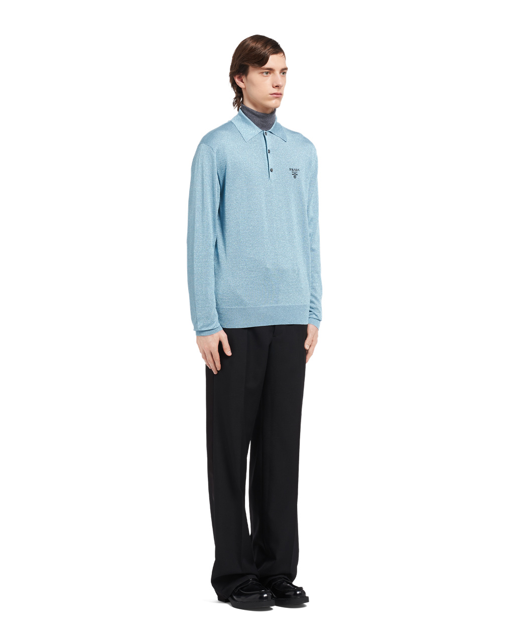 Prada Silk Polo Shirt Marineblå | 037-XACKRU