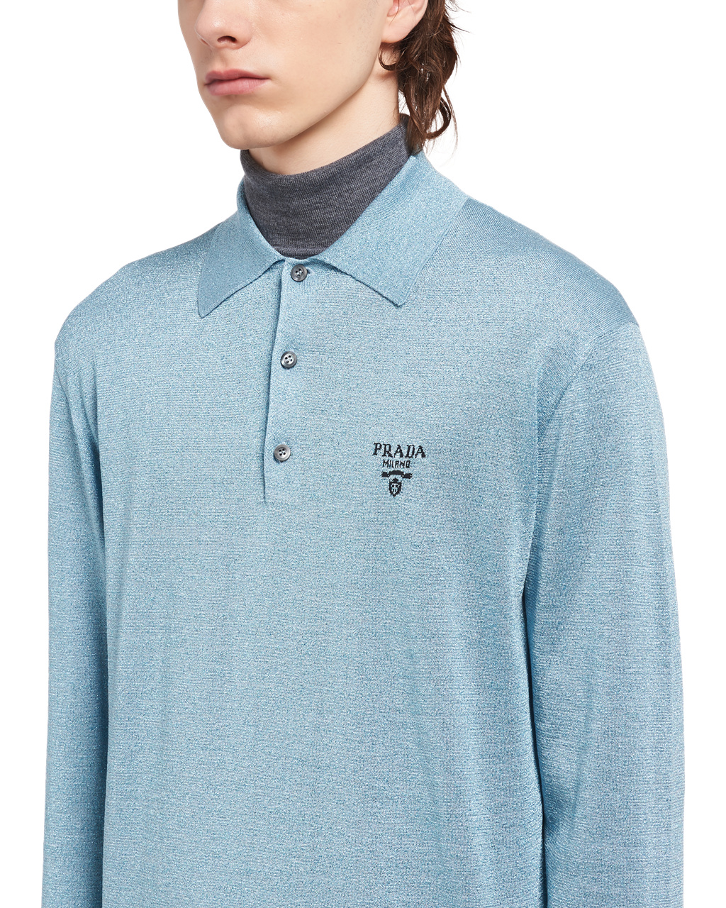 Prada Silk Polo Shirt Marineblå | 037-XACKRU