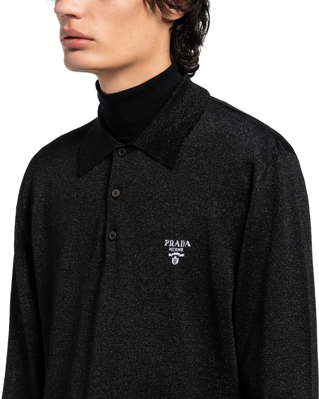 Prada Silk Polo Shirt Svarte | 028-PGLYVA