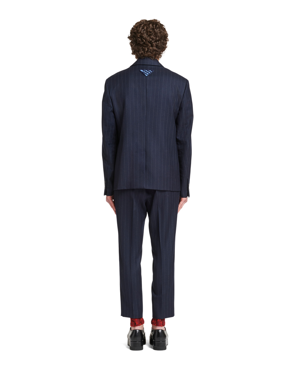 Prada Single-breasted Pinstriped Wool Jacket Marineblå | 971-ZLURSH