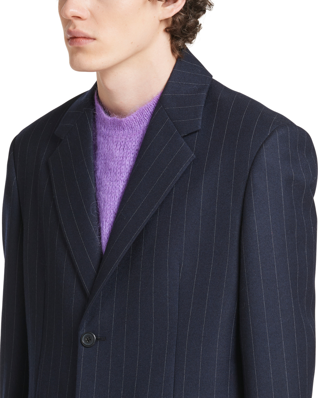 Prada Single-breasted Pinstriped Wool Jacket Marineblå | 971-ZLURSH