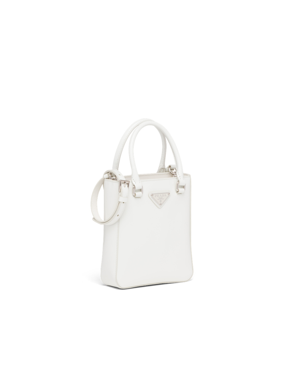 Prada Small Brushed Lær Tote Hvite | SHNFUO192