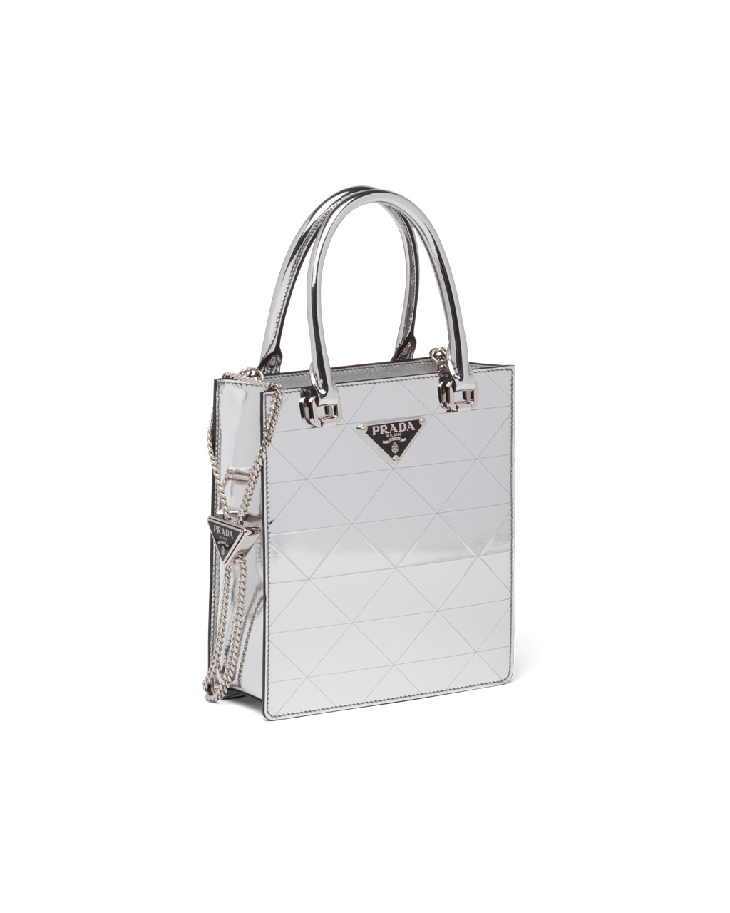 Prada Small Metallic Lær Tote Bag Sølv | YIWHEO367