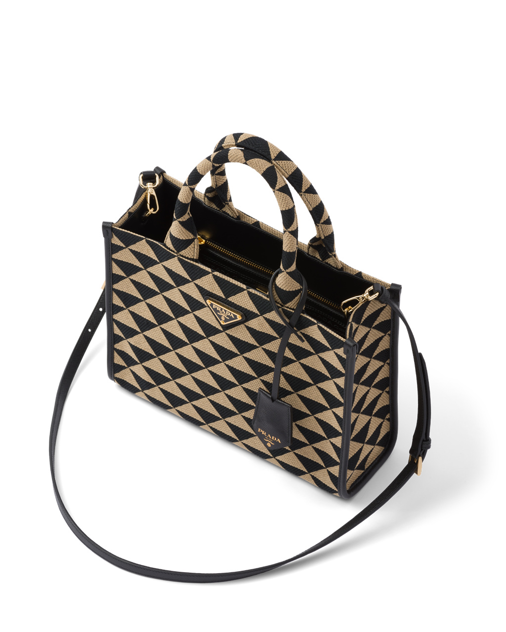 Prada Small Prada Symbole Jacquard Fabric Handbag Svarte Beige | ZOJCWG407