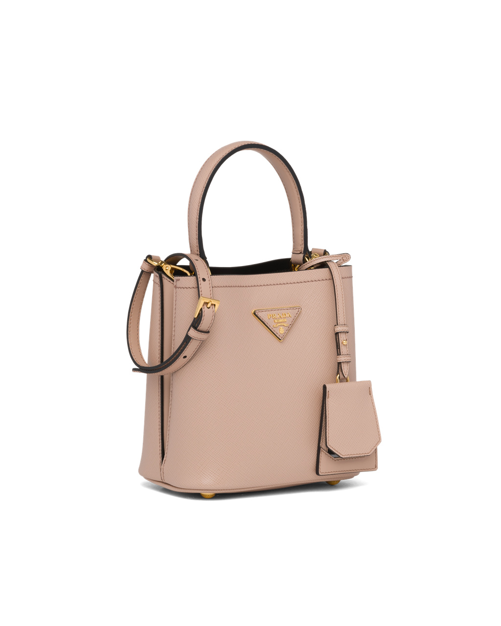 Prada Small Saffiano Lær Prada Panier Bag Rosa Svarte | DGHCKA571