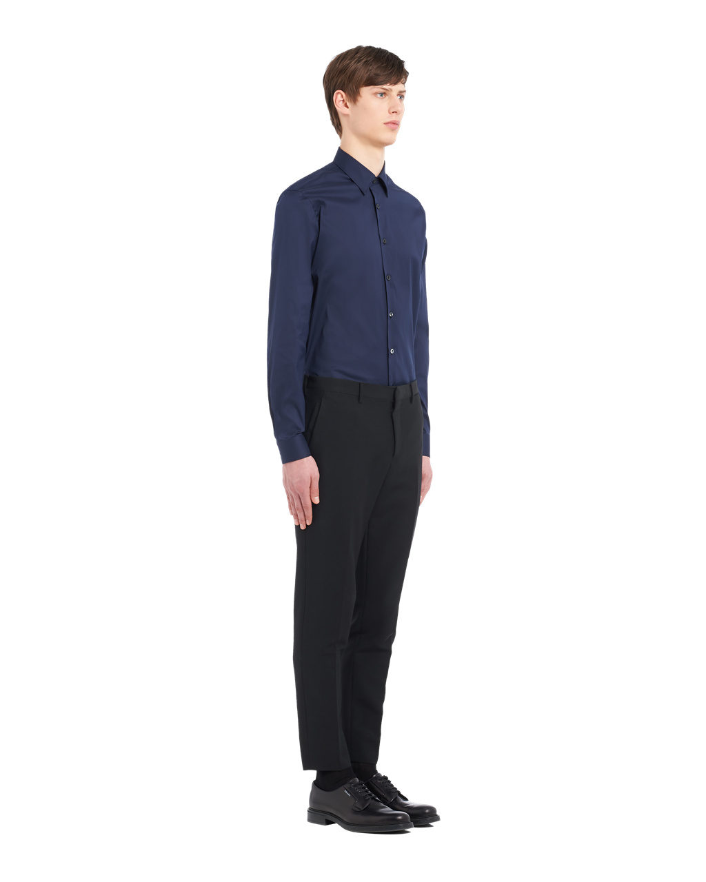 Prada Stretch Poplin Shirt Blå | 840-LQIOKD