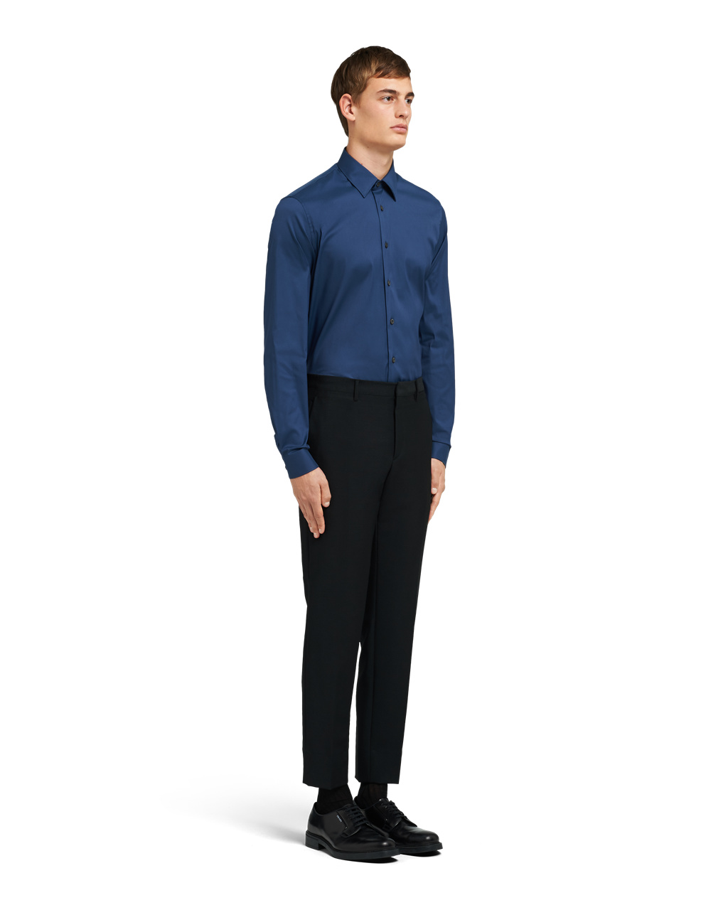 Prada Stretch Poplin Shirt Blå | 976-AOMSXD