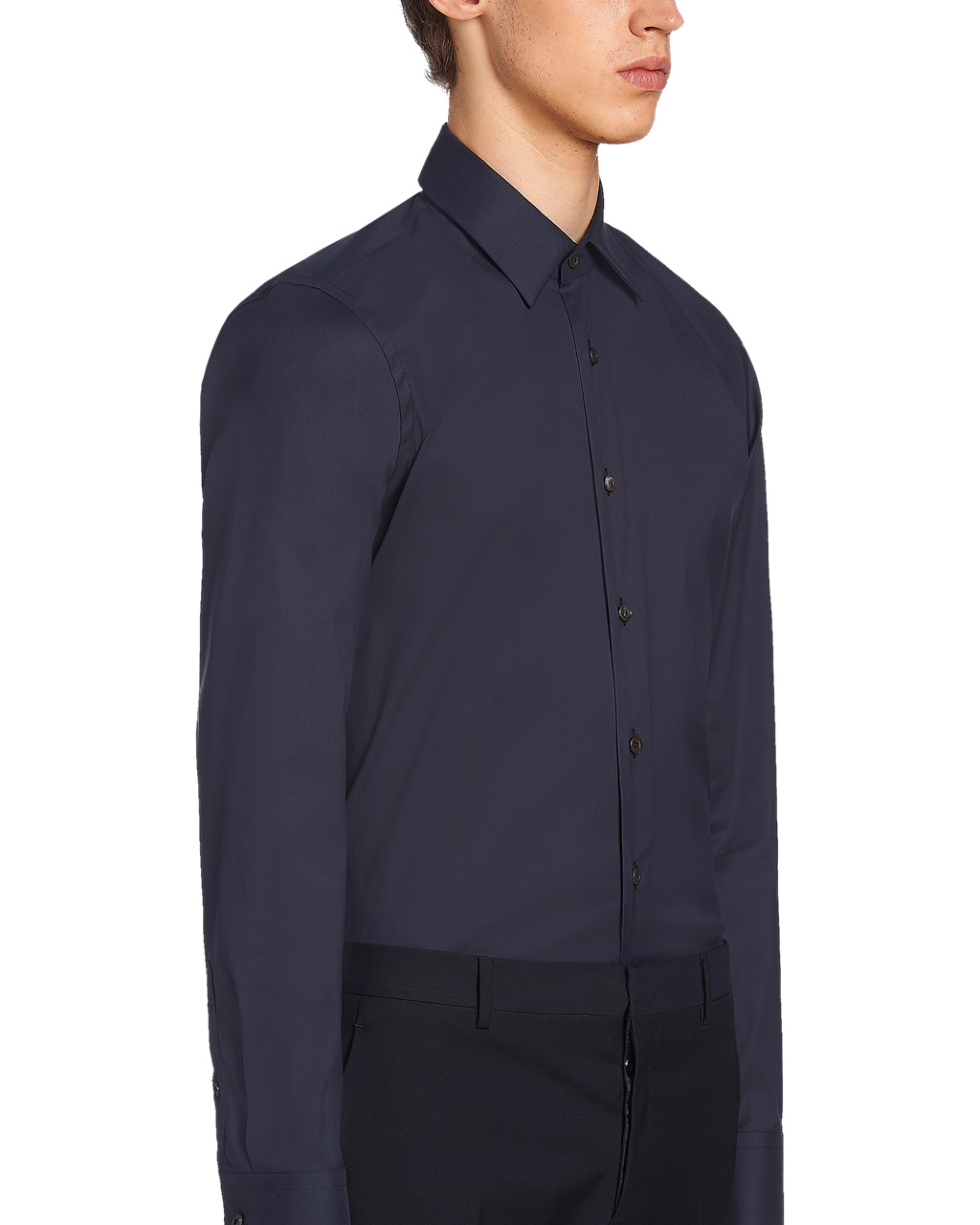 Prada Stretch Poplin Shirt Marineblå | 587-YBLEDK