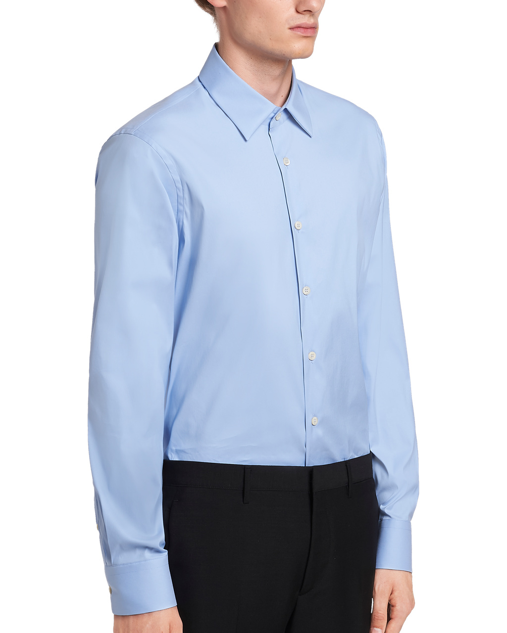 Prada Stretch Poplin Shirt Marineblå | 683-KINXGL