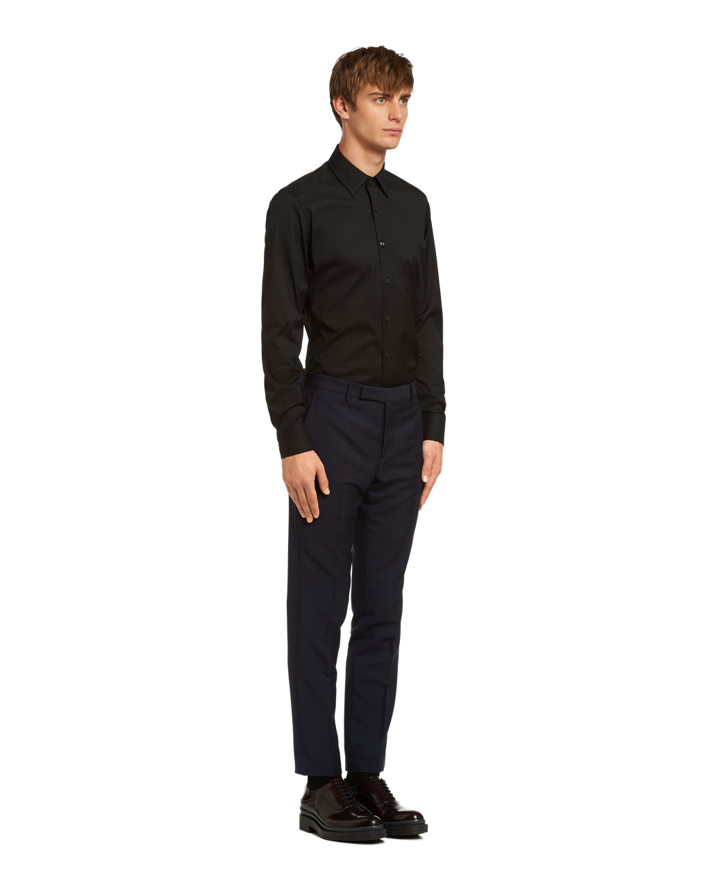 Prada Stretch Poplin Shirt Svarte | 698-OJSAKN