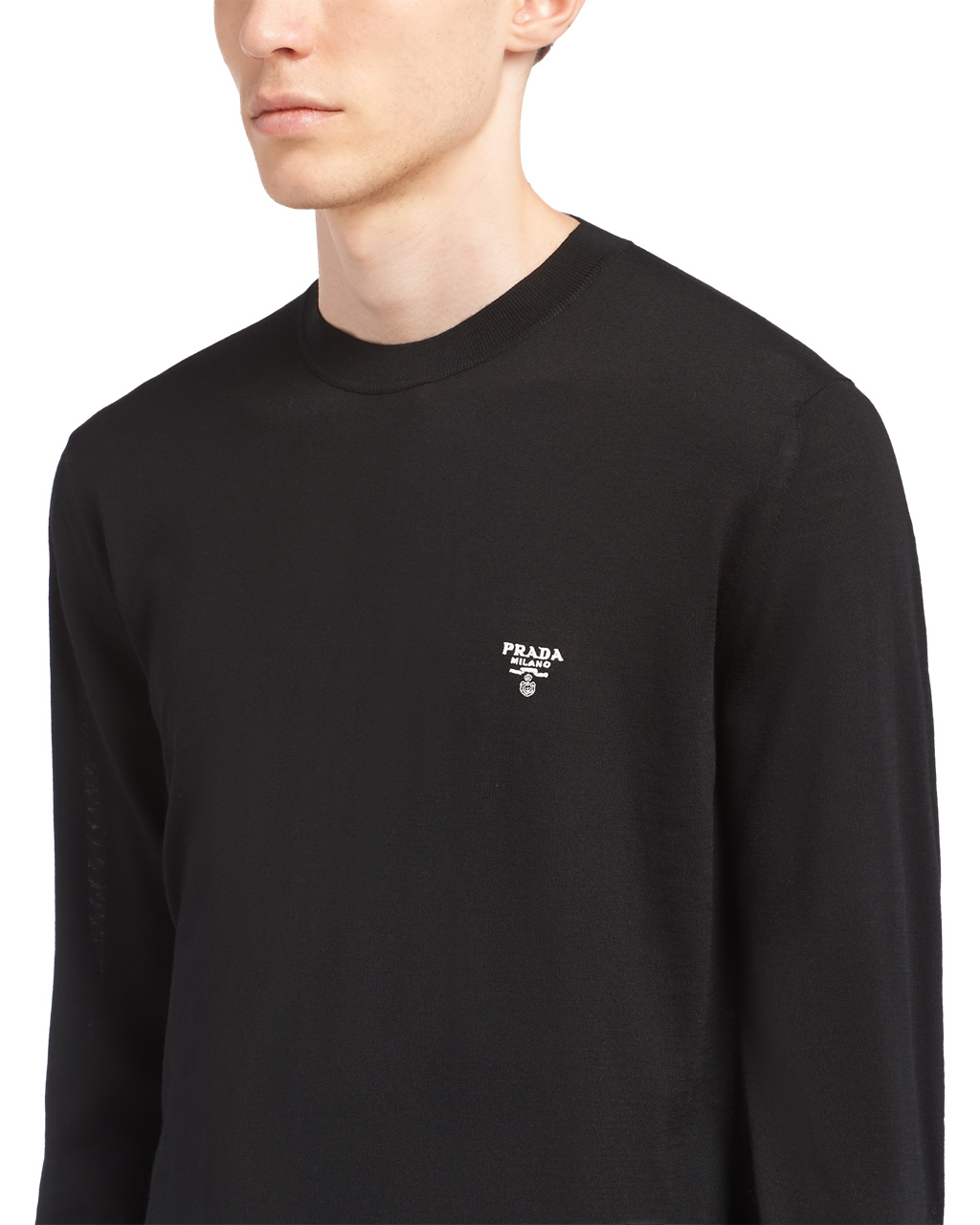 Prada Superfine Wool Crew-neck Genser Svarte | HFIQSA461