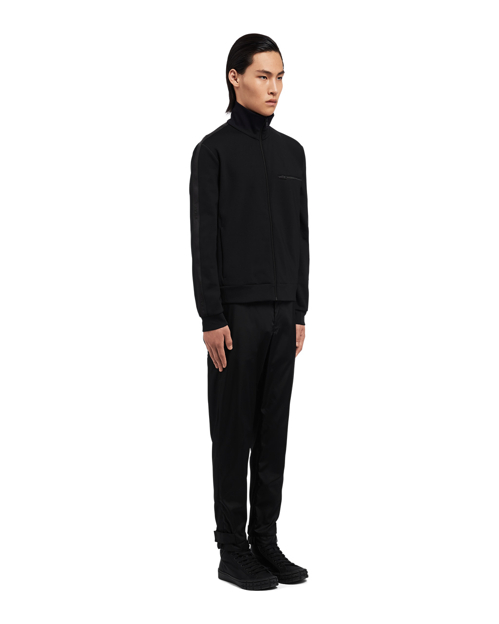 Prada Technical Fleece Jacket Svarte Svarte | 974-FZVTNS