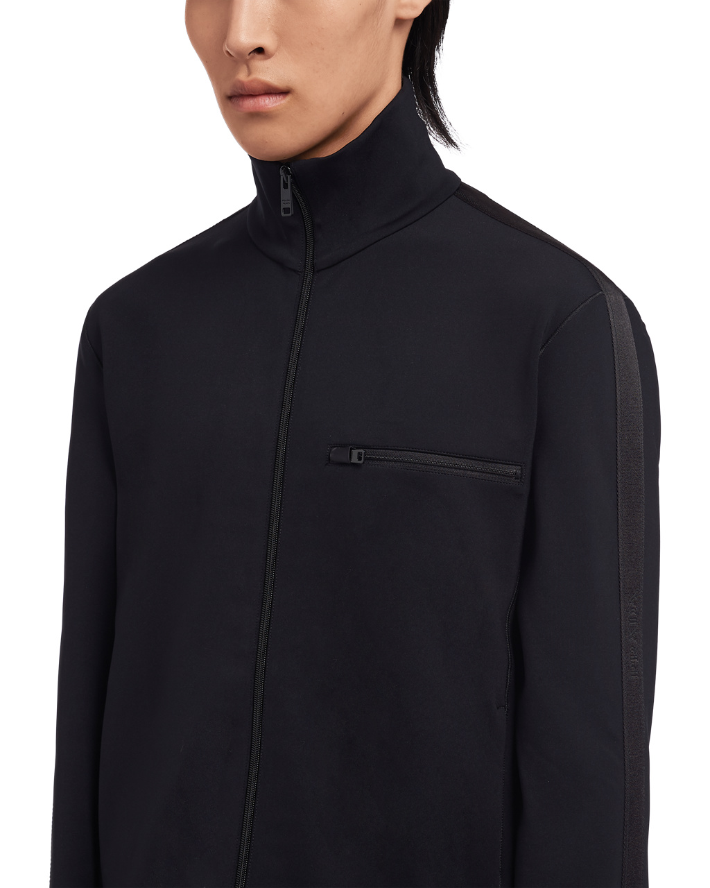 Prada Technical Fleece Jacket Svarte Svarte | 974-FZVTNS