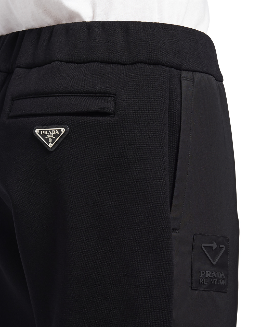 Prada Technical Fleece Trousers With Nylon Details Svarte Svarte | 214-DEUIJH