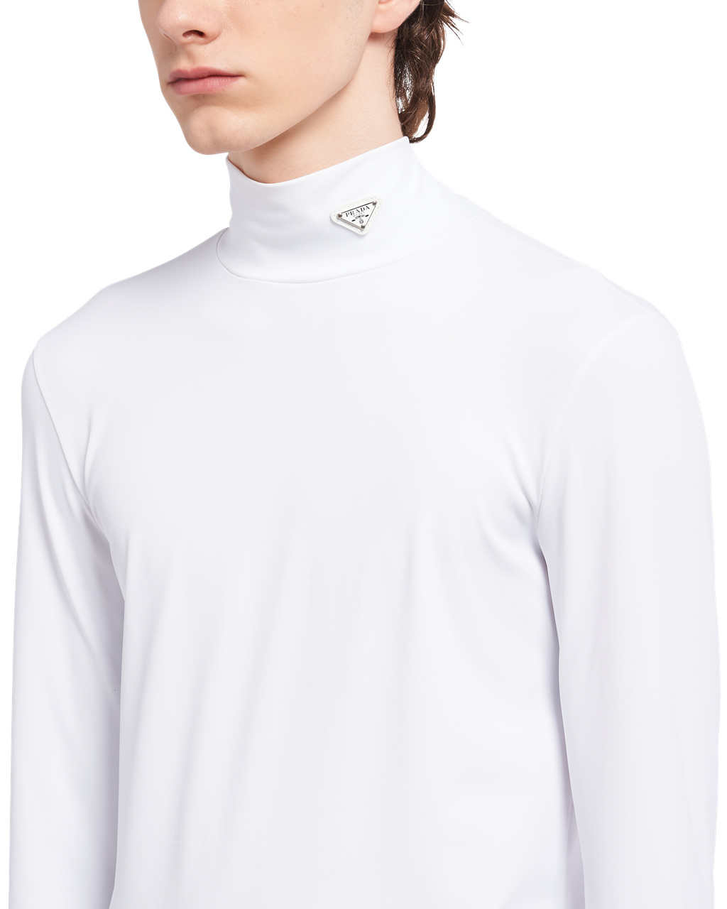 Prada Technical Jersey Mock Turtleneck Hvite | UXBSZK398