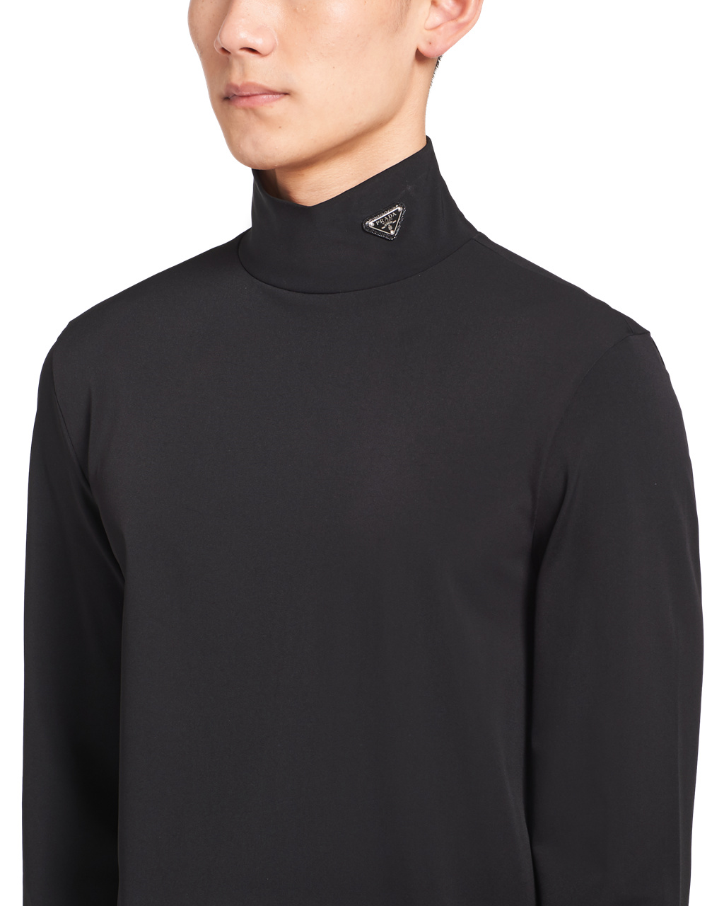 Prada Technical Jersey Mock Turtleneck Svarte | EDLVYT035