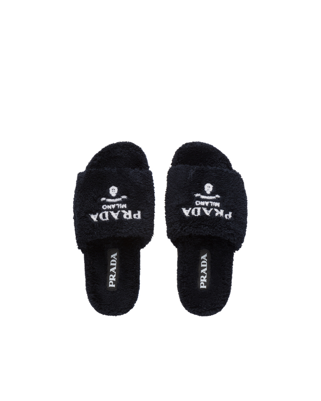 Prada Terry Cloth Slides Svarte Hvite | 934-RXEKNM