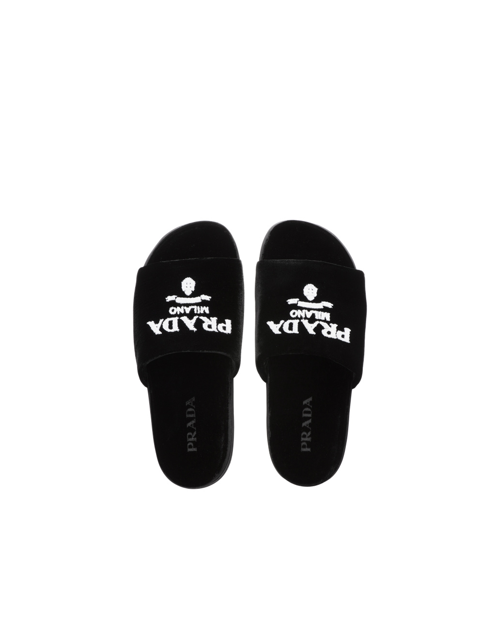 Prada Velvet Slides Svarte | 594-UBFNOS