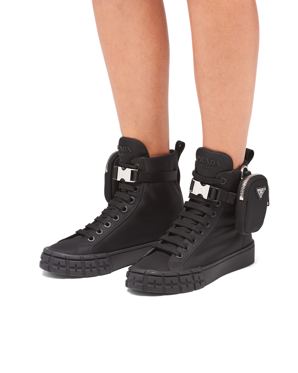 Prada Wheel Re-nylon Gabardine High-top Sneakers Svarte | IOSQCP579