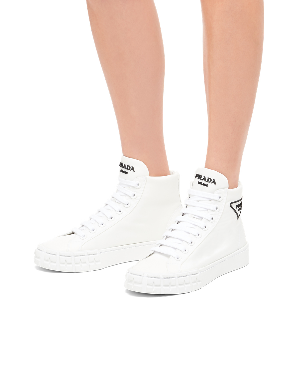 Prada Wheel Re-nylon Gabardine Sneakers Hvite | UKETJI297