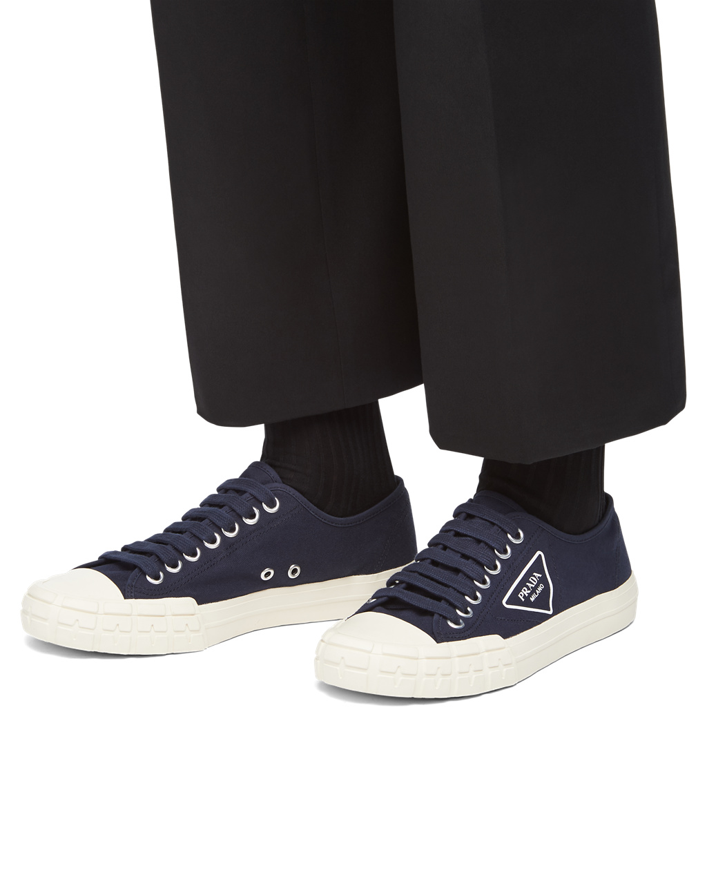 Prada Wheel Vulcanizzato Technical Fabric Sneakers Blå | FEKDBX301