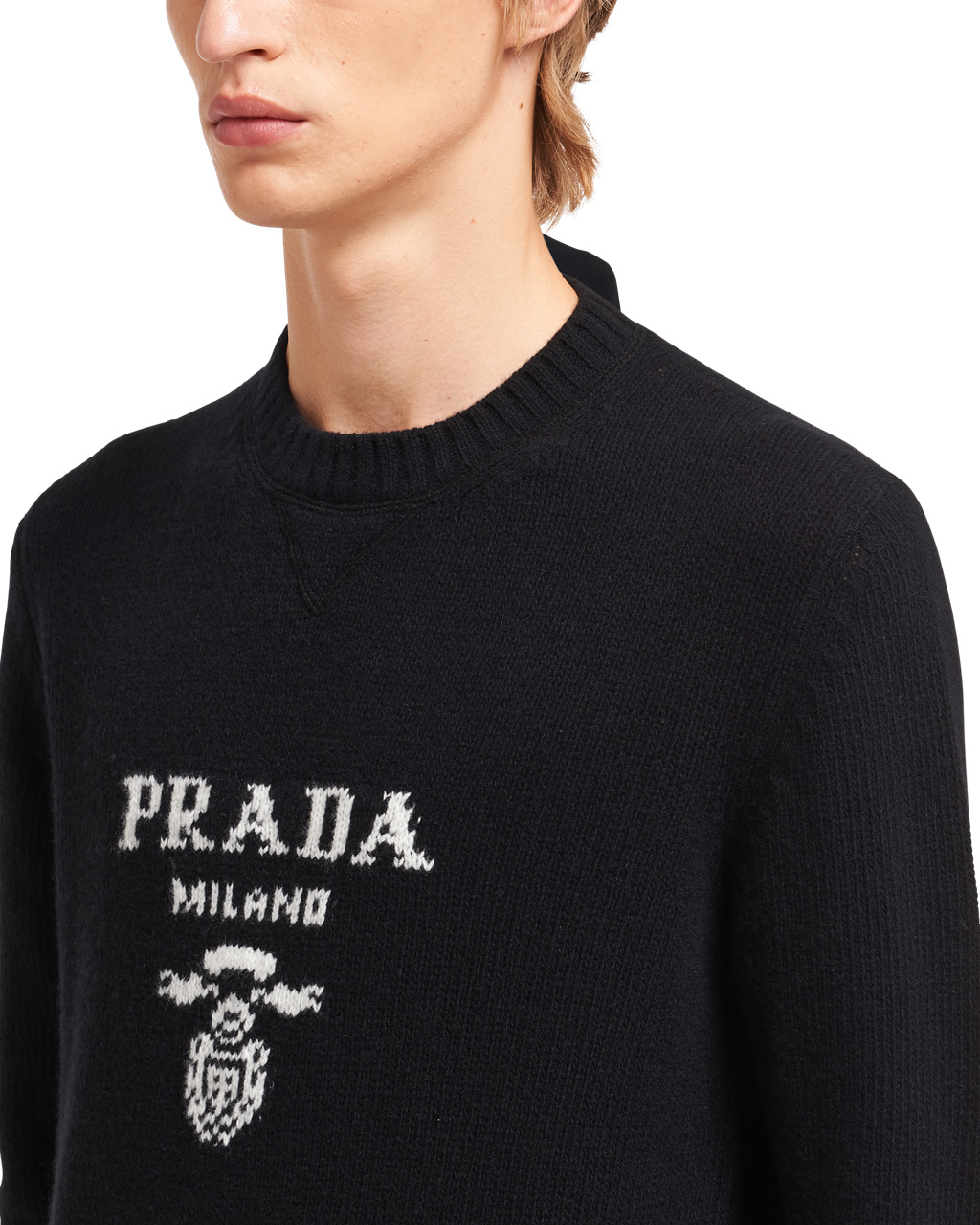 Prada Wool And Cashmere Crew-neck Genser Svarte | JICPUW037