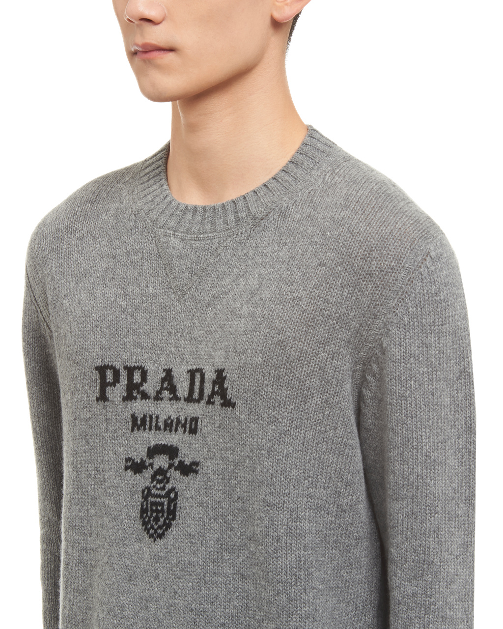 Prada Wool And Cashmere Crew-neck Genser Grå | TQMKCW752