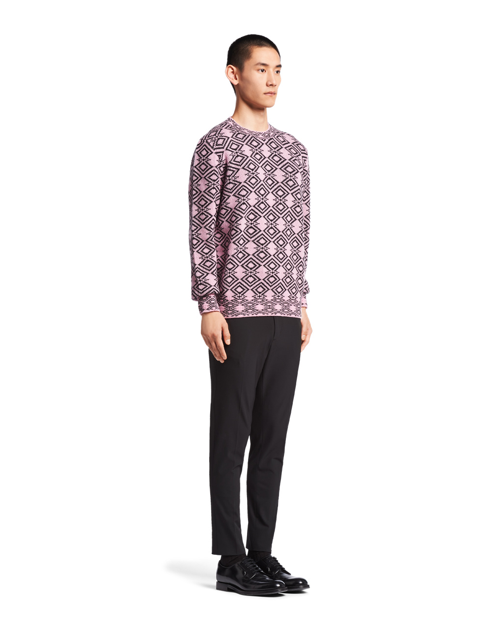 Prada Wool And Cashmere Jacquard Crew-neck Genser Rosa Svarte | BIVSQY349