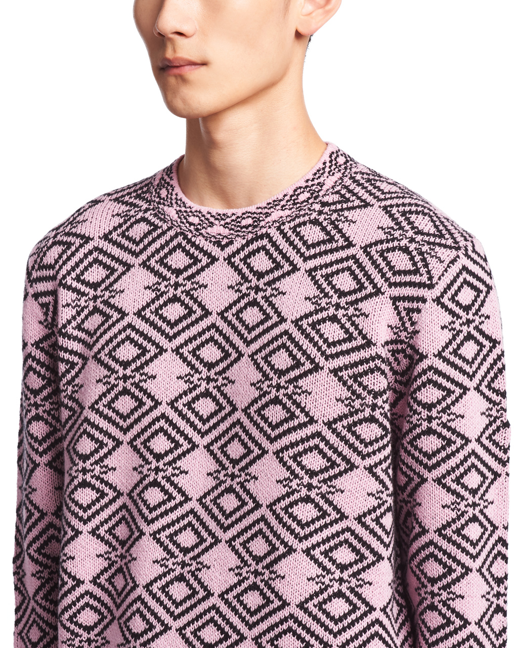 Prada Wool And Cashmere Jacquard Crew-neck Genser Rosa Svarte | BIVSQY349