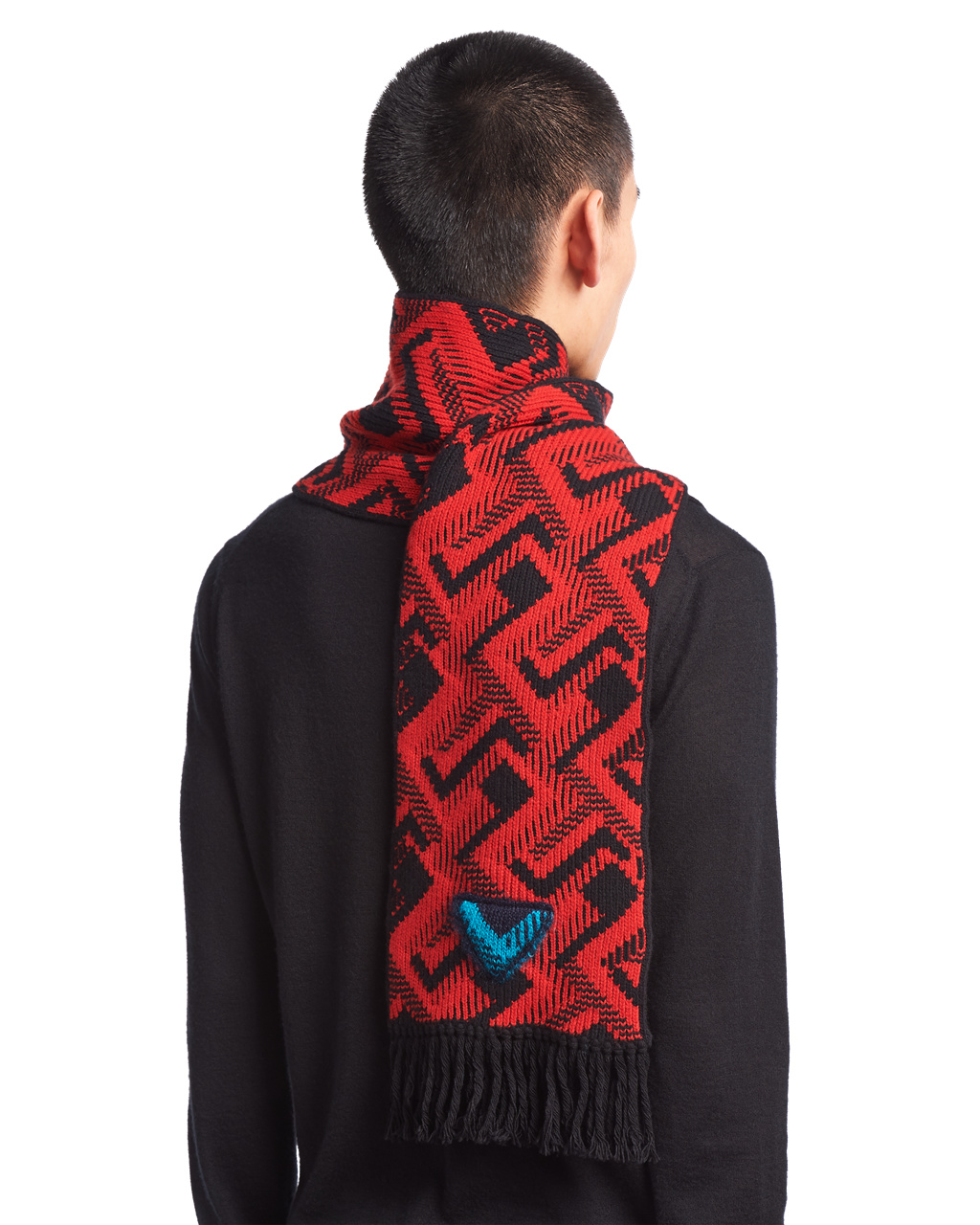 Prada Wool And Cashmere Jacquard Scarf Svarte Rød | 078-FSPDQV