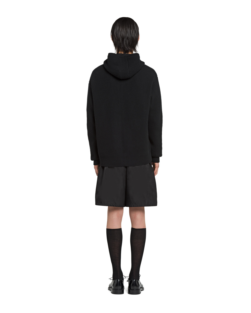 Prada Wool And Cashmere Knit Hoodie Svarte | 897-URJILH