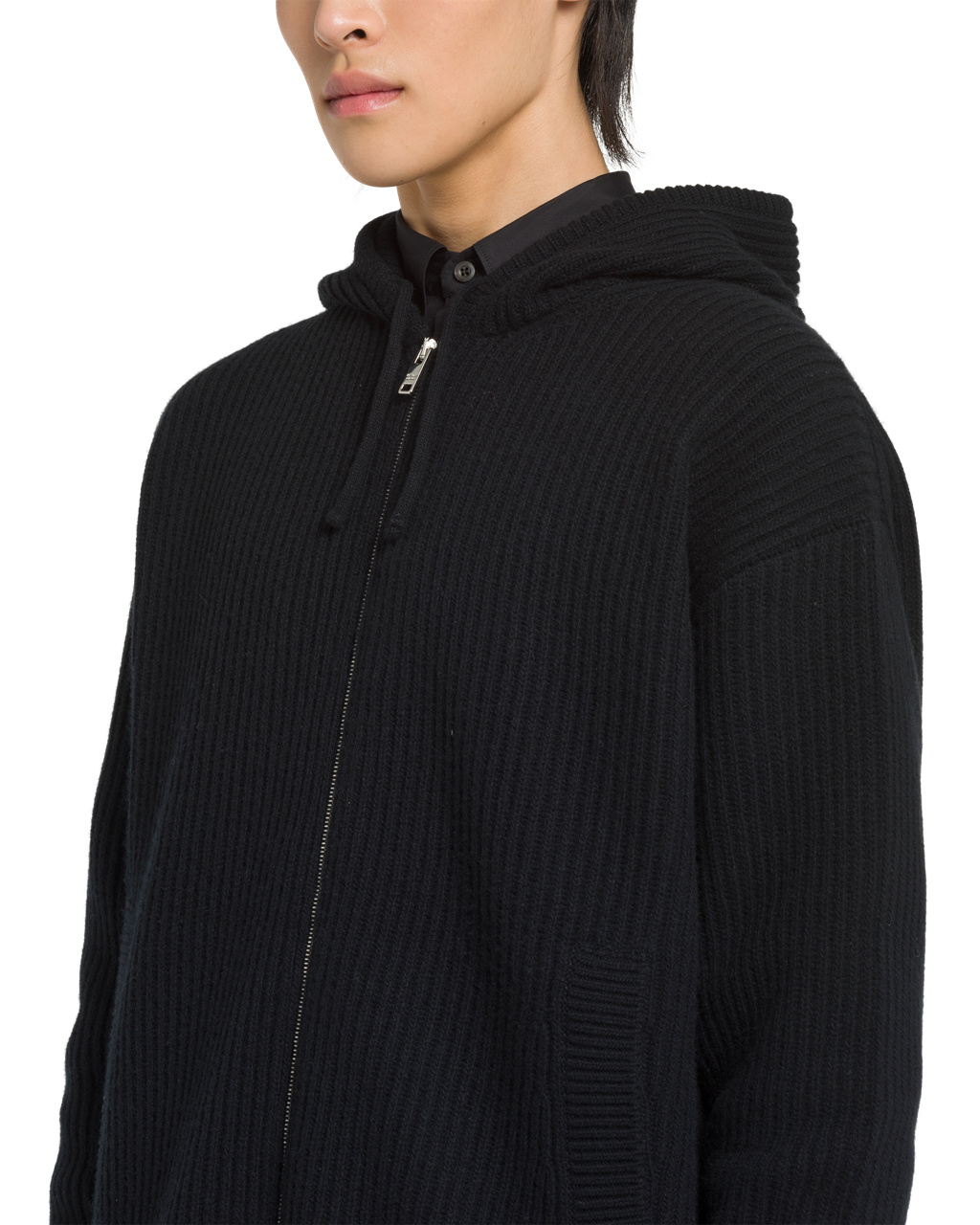 Prada Wool And Cashmere Knit Hoodie Svarte | 897-URJILH