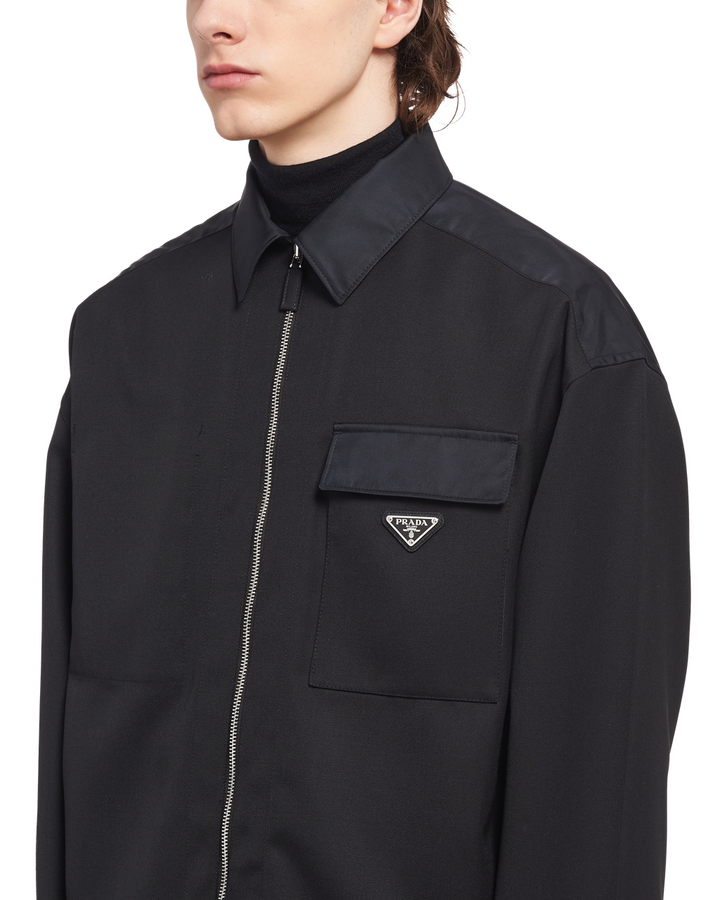 Prada Wool And Re-nylon Shirt Svarte | 624-ZEJCAX