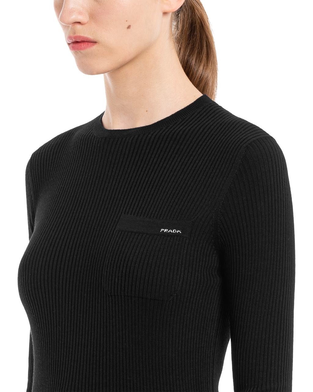 Prada Wool And Silk Crew-neck Genser Svarte | GLSYAD207