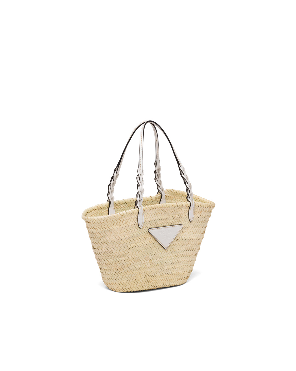 Prada Woven Palm And Lær Tote Hvite | FZGQDY189