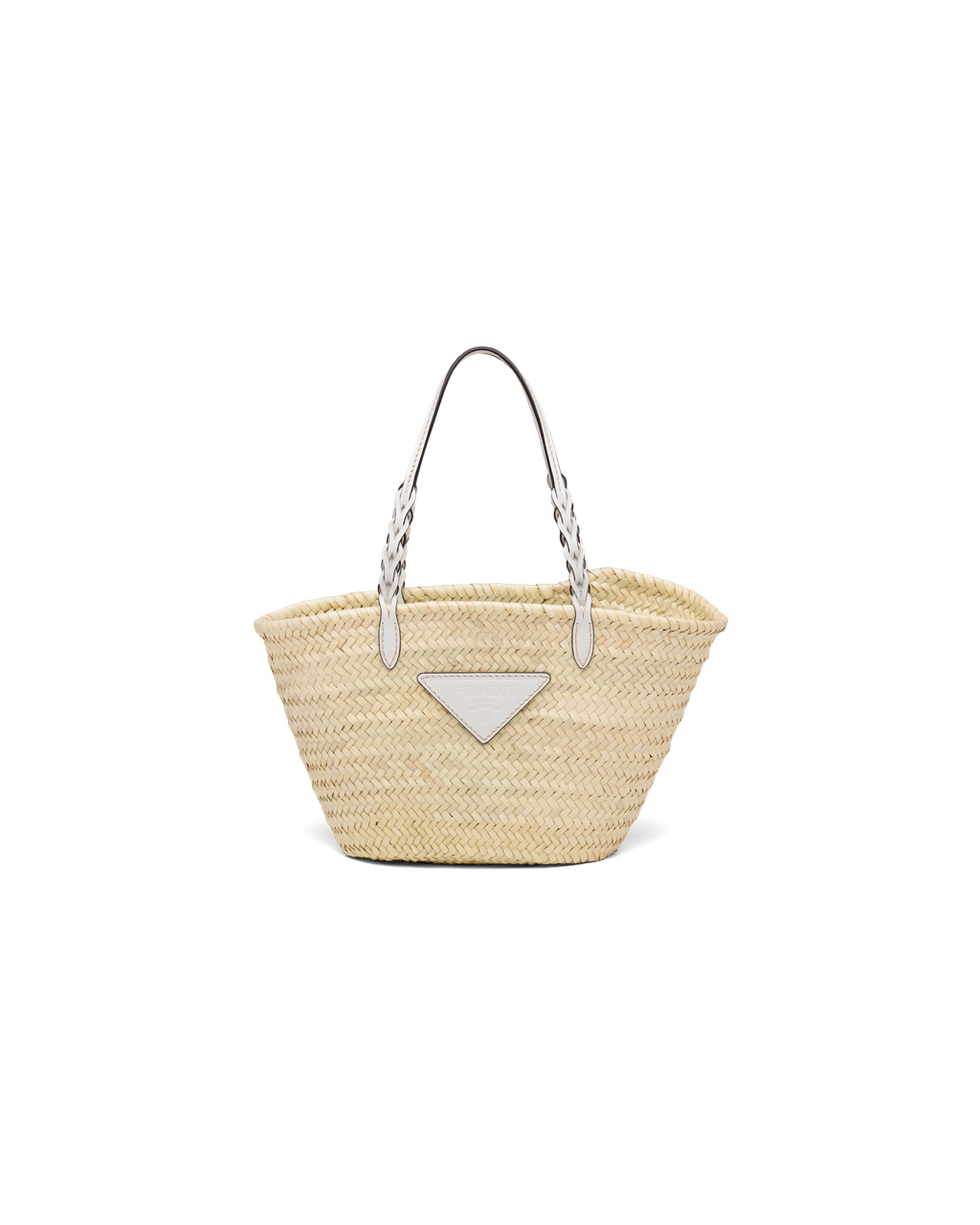 Prada Woven Palm And Lær Tote Hvite | FZGQDY189