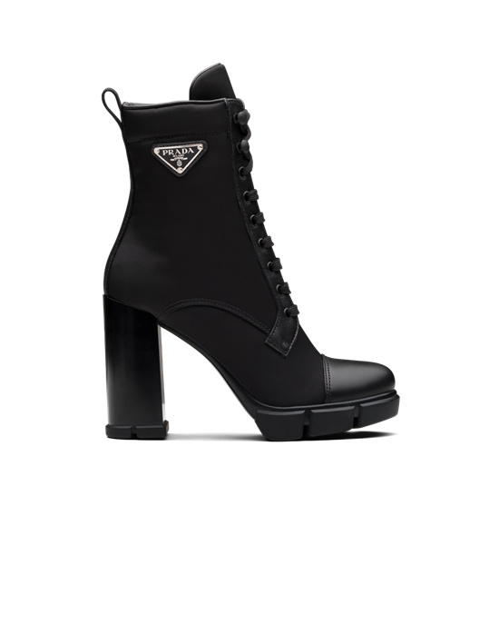 Prada Brushed Lær And Nylon Booties Svarte | 892-YRGSAJ