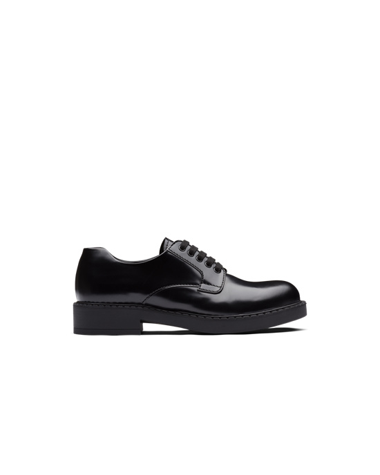 Prada Brushed Lær Derby Shoes Svarte | 647-OZUSJE