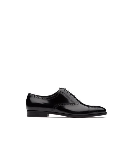 Prada Brushed Lær Oxford Shoes Svarte | 687-PGWNKY