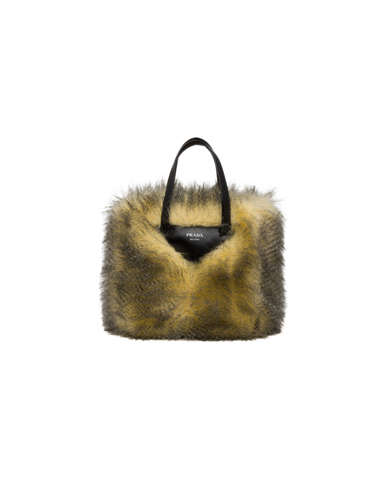 Prada Faux Fur Fabric Tote Bag Gul Svarte | BWCDMP804