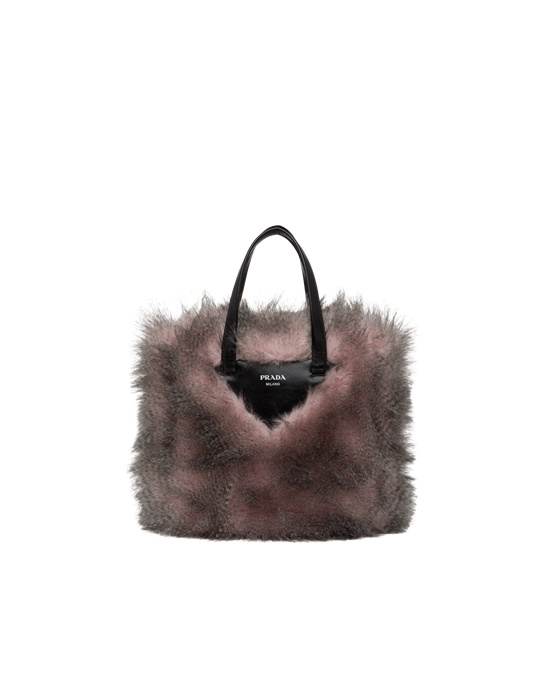 Prada Faux Fur Fabric Tote Bag Hvite Svarte | WHPZBO046