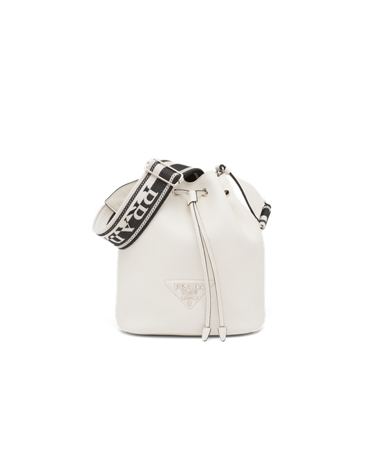 Prada Lær Bucket Bag Hvite | XRMIOQ715