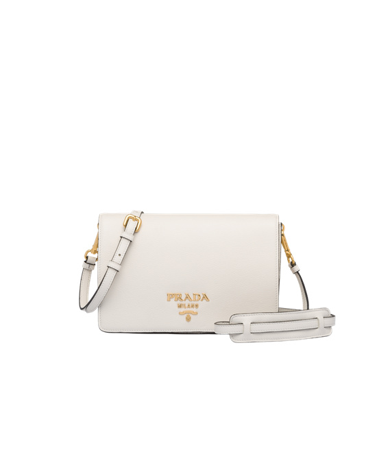 Prada Lær Shoulder Bag Hvite | TKRUEQ039