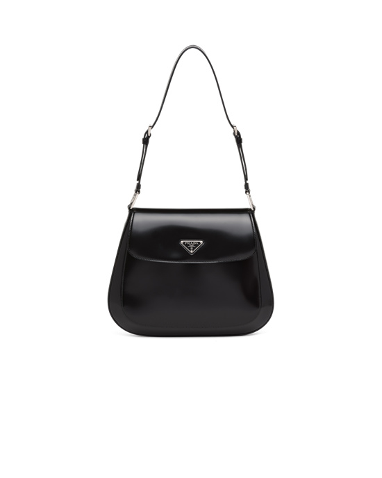 Prada Prada Cleo Brushed Lær Shoulder Bag With Flap Svarte | 564-ABKJGW