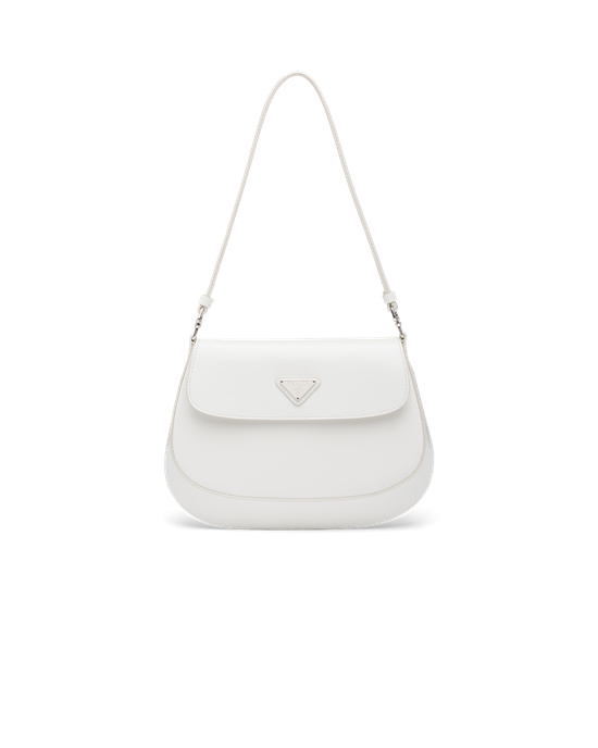 Prada Prada Cleo Brushed Lær Shoulder Bag With Flap Hvite | TZWABO325