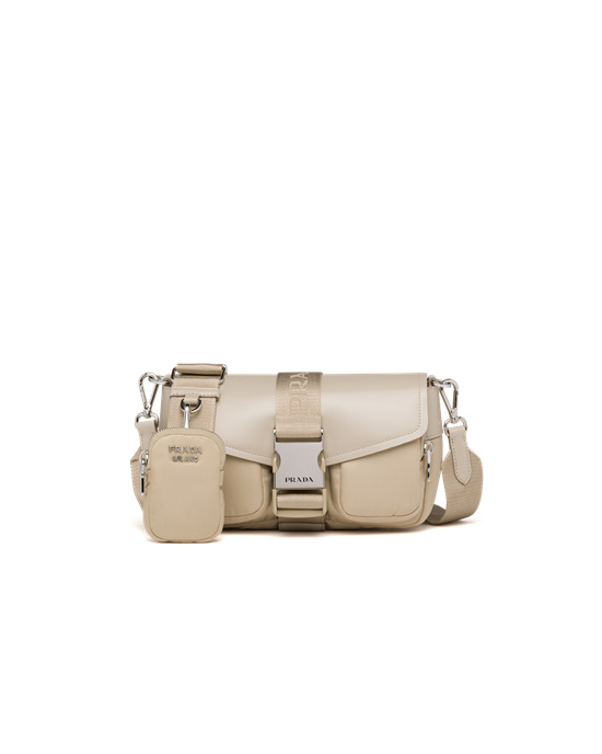 Prada Prada Pocket Nylon And Brushed Lær Bag Beige | 973-LOTXEK